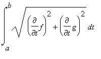 Int(sqrt(diff(f,t)^2+diff(g,t)^2),t = a .. b)